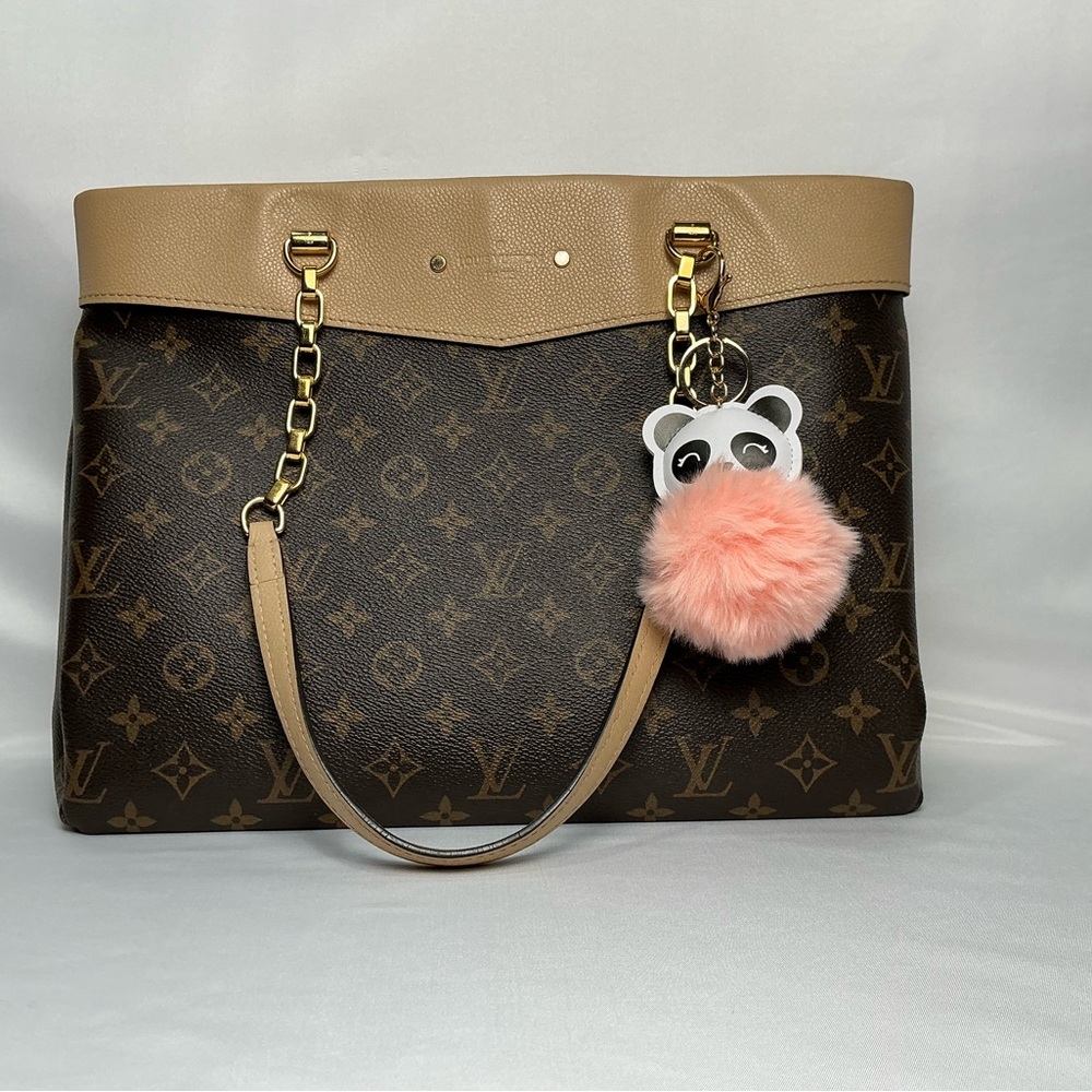 Fabulous peach pom-pom panda gold bag charm key chain